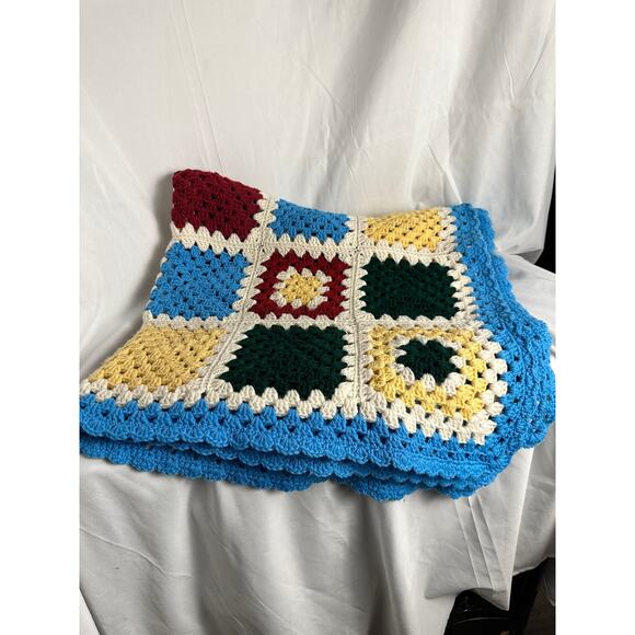 Granny Square Handmade Crocheted Blanket Vintage Blanket 47x57 - Picture 5 of 10
